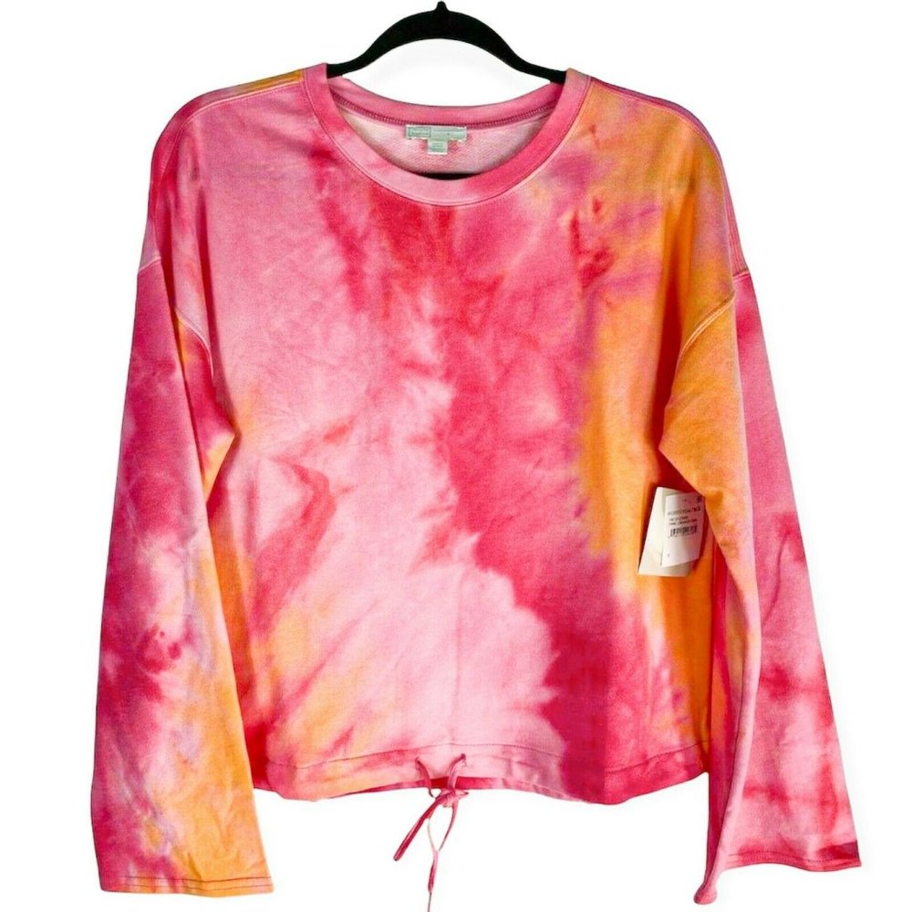 14th & Union Women's Size S Tie-Dye Sweatshirt Drawstring Hem Pink Orange Combo